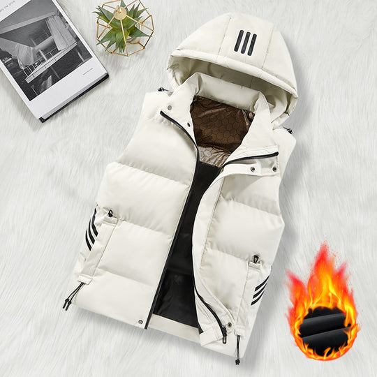 Herren Thermo-Steppweste mit abnehmbarer Kapuze, gesteppter Isolierung und reflektierenden Streifen Nord Taschen
