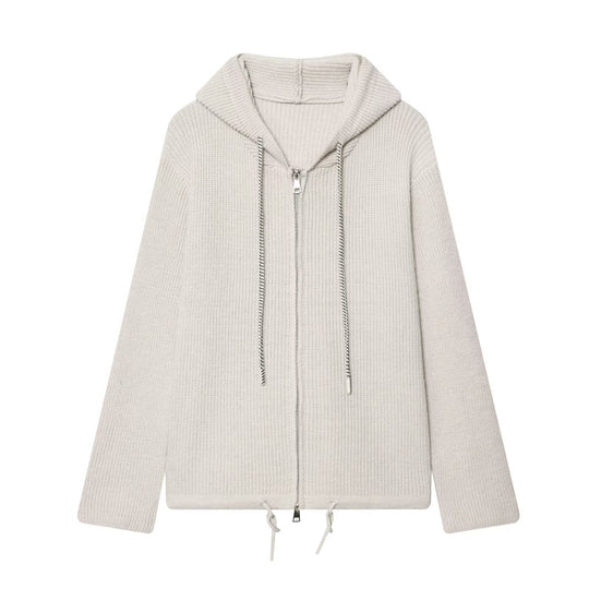 Damen Strickkapuzenjacke mit durchgehendem Reißverschluss, Rippenstruktur und Tunnelzug Nord Taschen