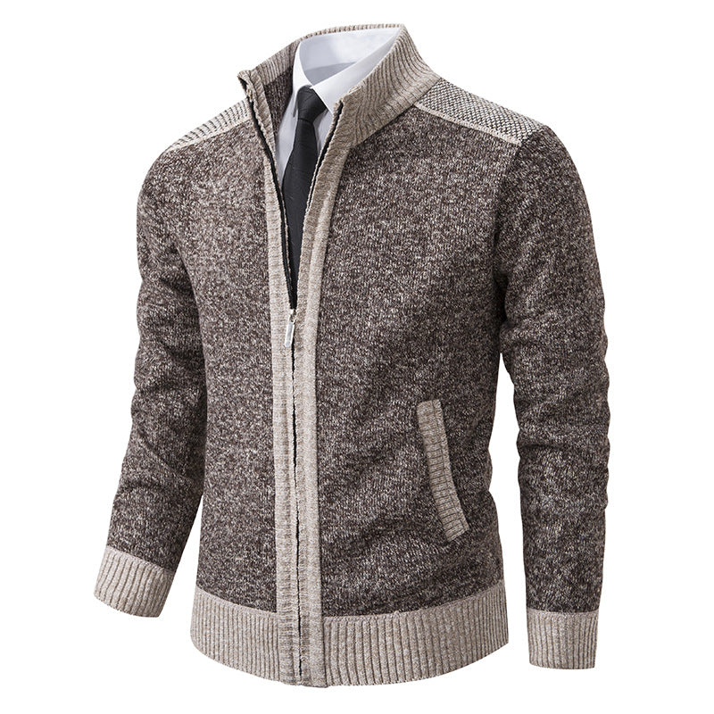 Herren strukturierter Strickcardigan mit Stehkragen und durchgehendem Reißverschluss Nord Taschen