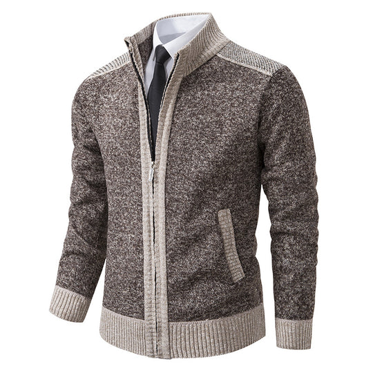 Herren strukturierter Strickcardigan mit Stehkragen und durchgehendem Reißverschluss Nord Taschen