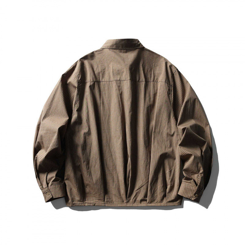 Herren Kurz geschnittenes kastiges Overshirt mit Karomuster, Hemdkragen und elastischem Saum Nord Taschen