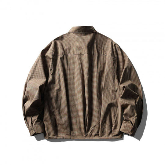 Herren Kurz geschnittenes kastiges Overshirt mit Karomuster, Hemdkragen und elastischem Saum Nord Taschen
