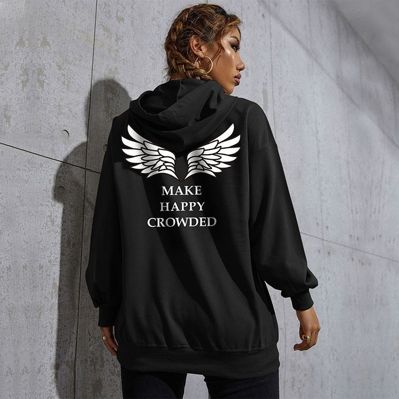 Damen Lässiger Oversize-Kapuzenpullover mit Statement-Print, Kängurutasche und Rippbündchen Nord Taschen