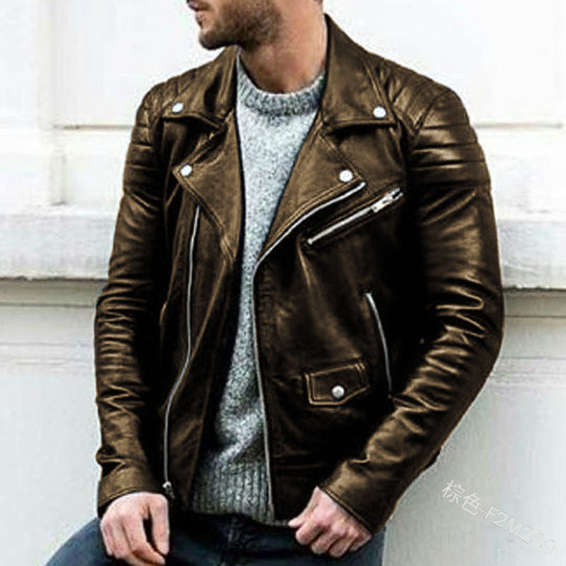 Herren Biker-Lederjacke mit asymmetrischem Reißverschluss und gesteppter Schulterpartie Nord Taschen