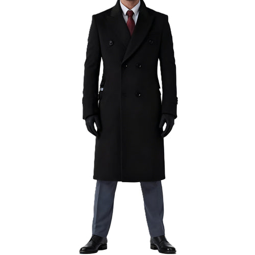 Herren Doppelreihiger City Mantel aus Wollmix mit taillierter Silhouette Nord Taschen