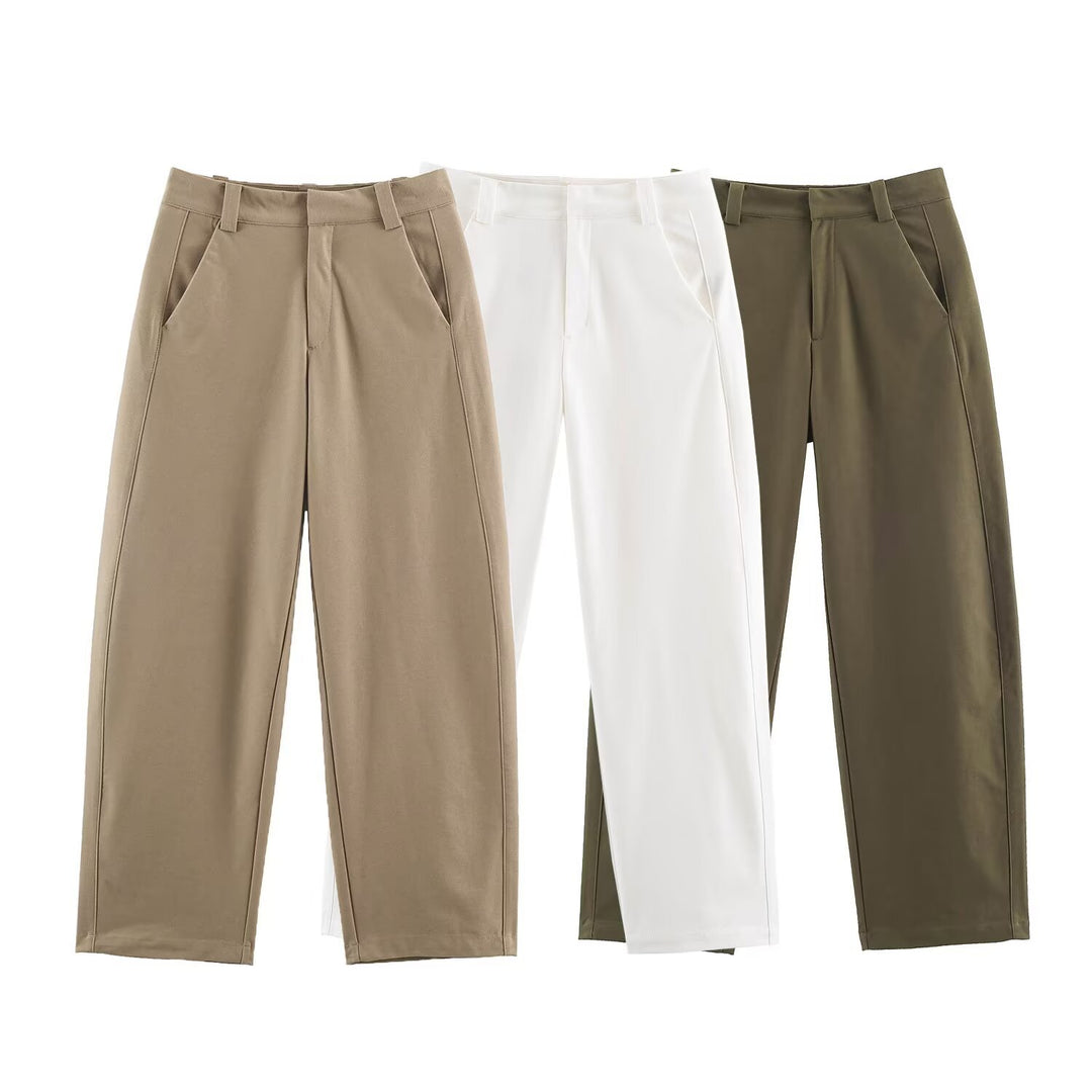 Damen Hochtaillierte weite Cropped‑Hose mit Bügelfalte und Eingrifftaschen Nord Taschen