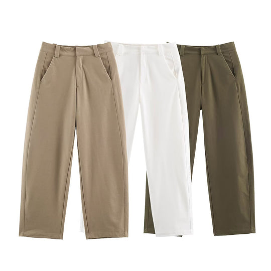 Damen Hochtaillierte weite Cropped‑Hose mit Bügelfalte und Eingrifftaschen Nord Taschen