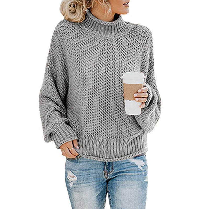 Damen Baumwoll-Strickpullover mit hohem Kragen