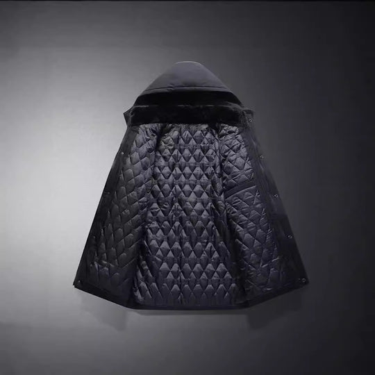 Herren Kurzparka mit gesteppter Thermofütterung, Kapuzenansatz und Multifunktionsklappentaschen Nord Taschen