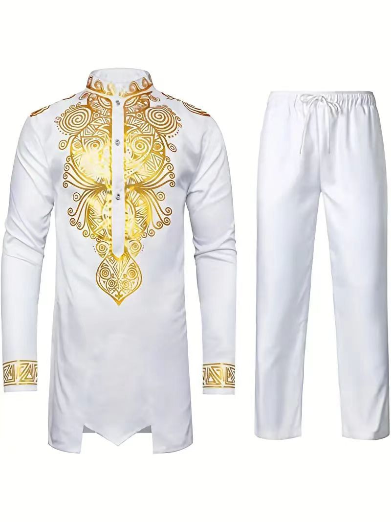 Herren elegantes Set mit kunstvoller Stickerei und bequemen Hosen Nord Taschen