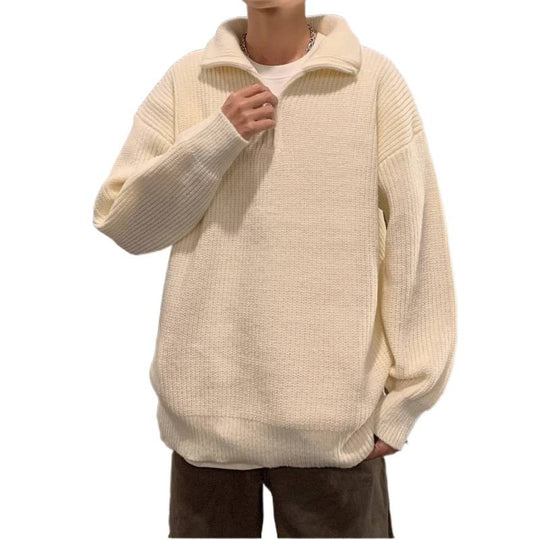 Herren Weicher Oversize-Rippenstrick-Pullover mit verdecktem Halbzip und Polokragen Nord Taschen