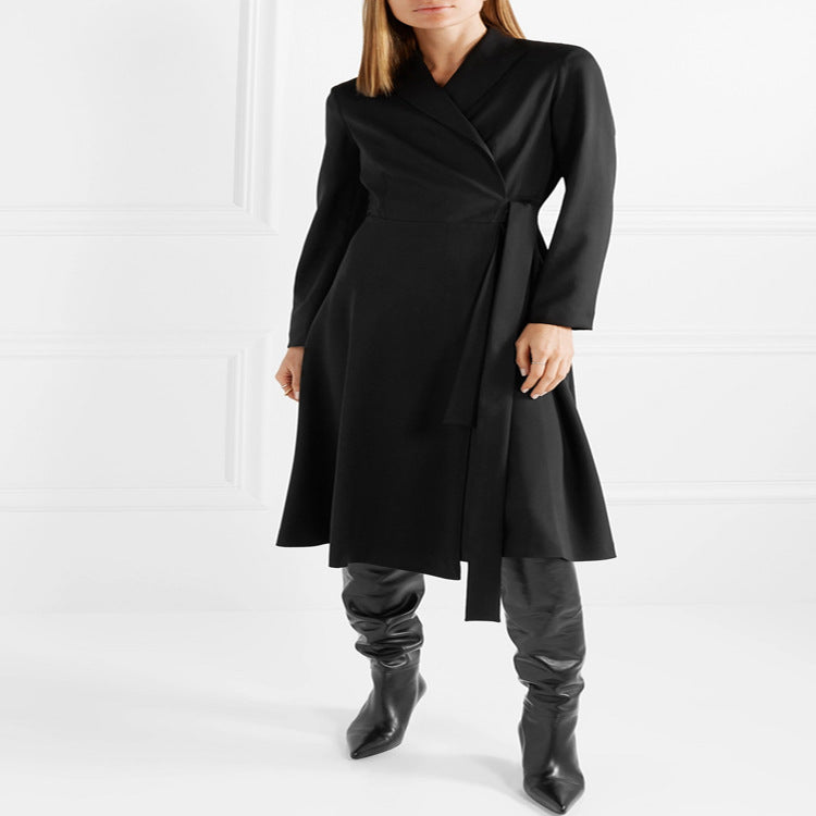 Damen Wickel‑Midikleid‑Mantel im Tailoring mit Schalkragen und Bindegürtel Nord Taschen