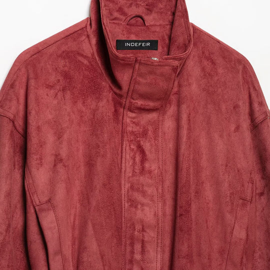 Damen Kimonoinspirierte Veloursjacke mit Bindegürtel und hohem Stehkragen Nord Taschen