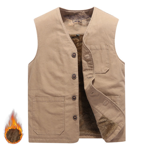 Herren Robuste Thermo-Canvas‑Weste mit wärmendem Teddyfutter und Knopfverschluss Nord Taschen