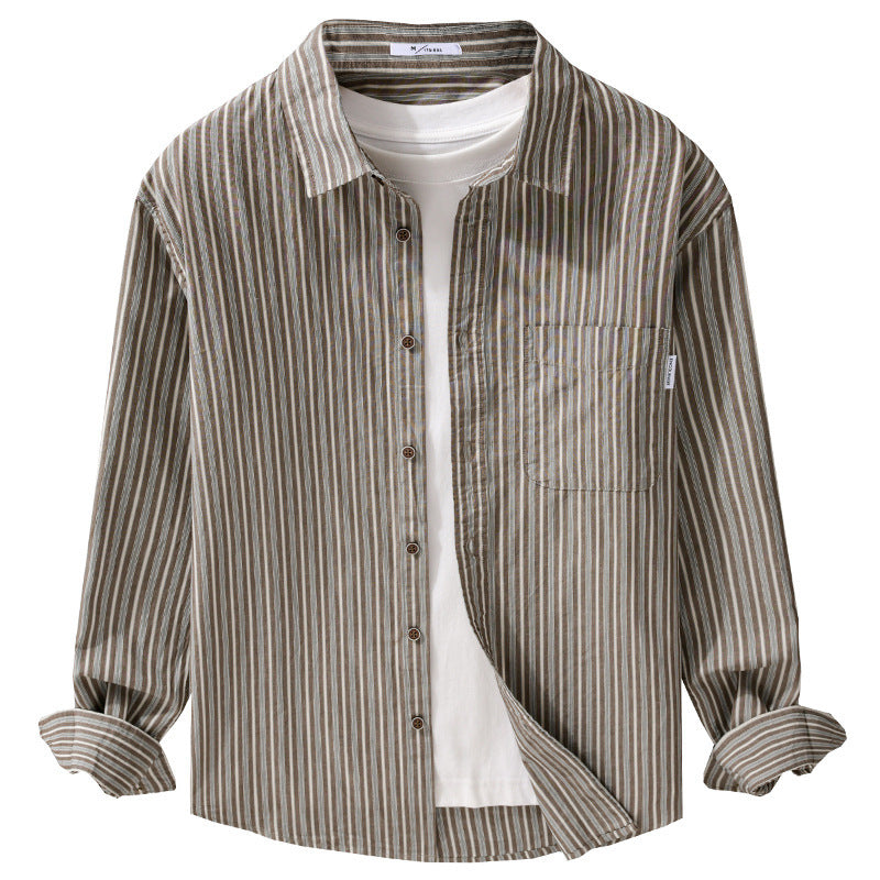 Herren Leichtes gestreiftes Hemd‑Overshirt aus Leinen‑Baumwollmix mit Relaxed‑Fit und aufgesetzter Brusttasche Nord Taschen