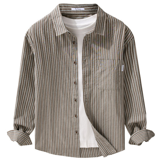 Herren Leichtes gestreiftes Hemd‑Overshirt aus Leinen‑Baumwollmix mit Relaxed‑Fit und aufgesetzter Brusttasche Nord Taschen