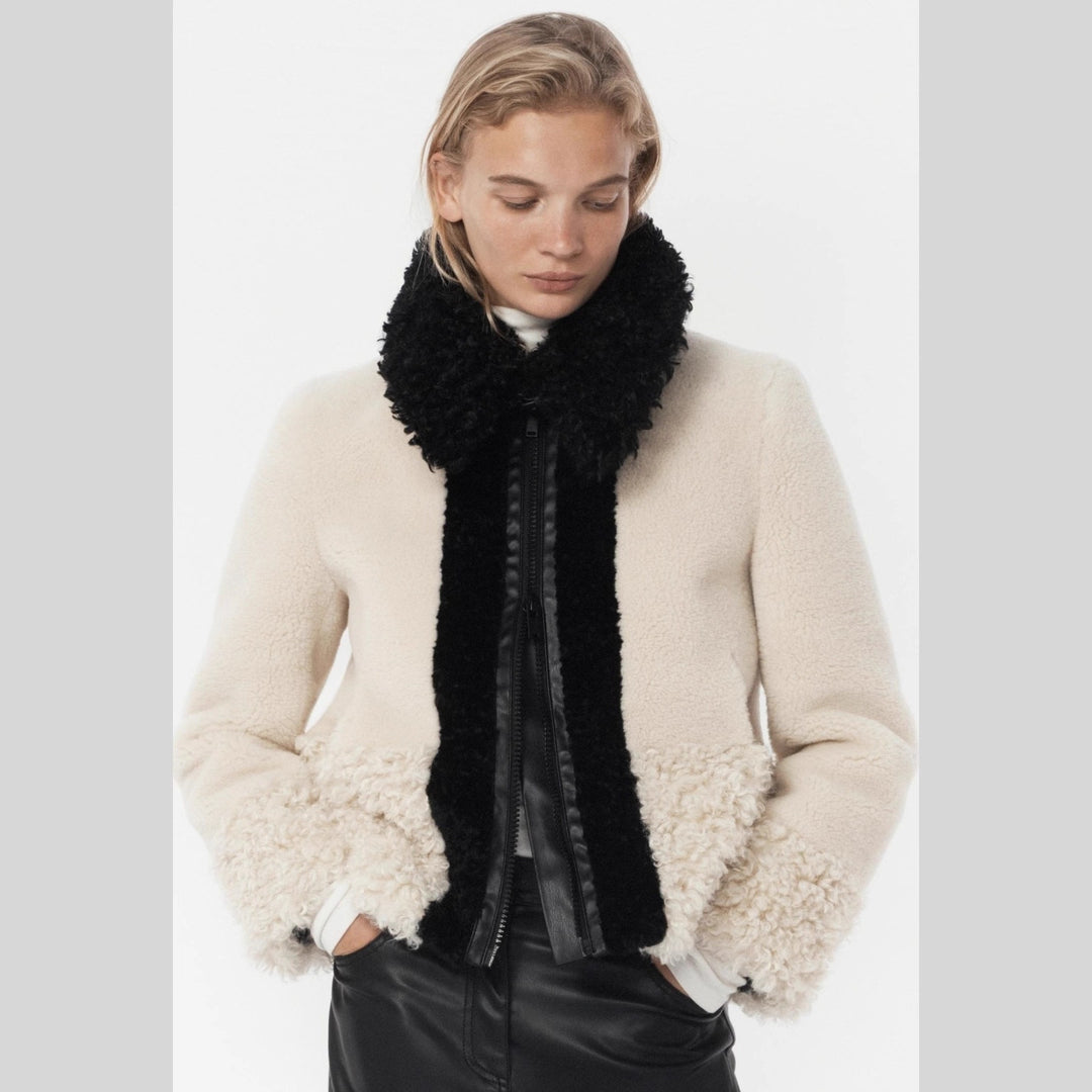 Damen Teddy-Fleece-Blousonjacke mit kontrastierendem Kunstfellkragen Nord Taschen