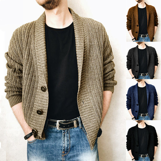 Herren Strickcardigan mit Schalkragen und Knopfleiste Nord Taschen
