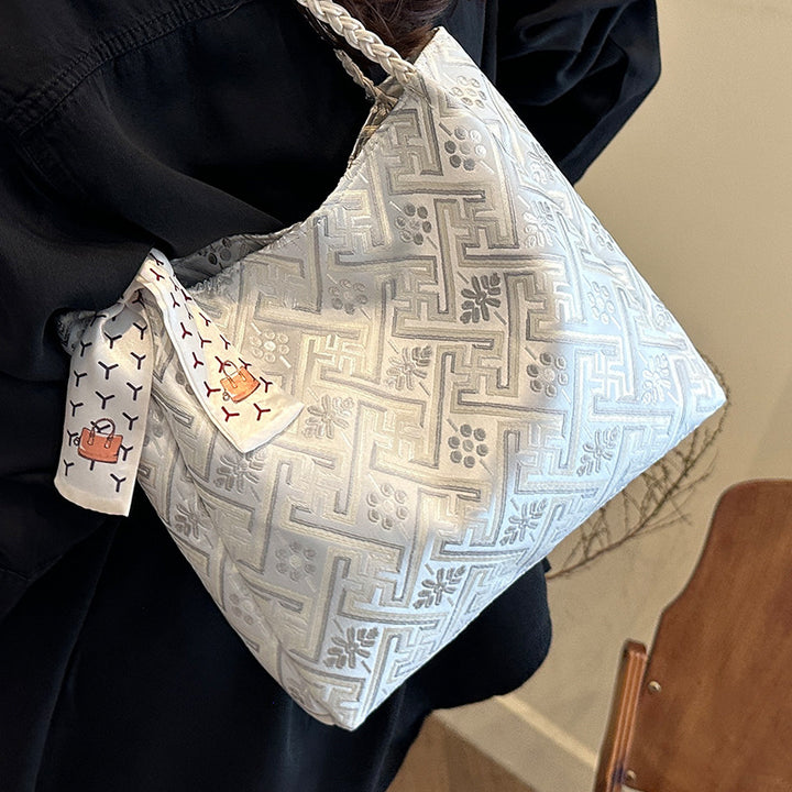 Damen Hobo-Tasche mit geflochtenem Design und floralem Halstuch Nord Taschen