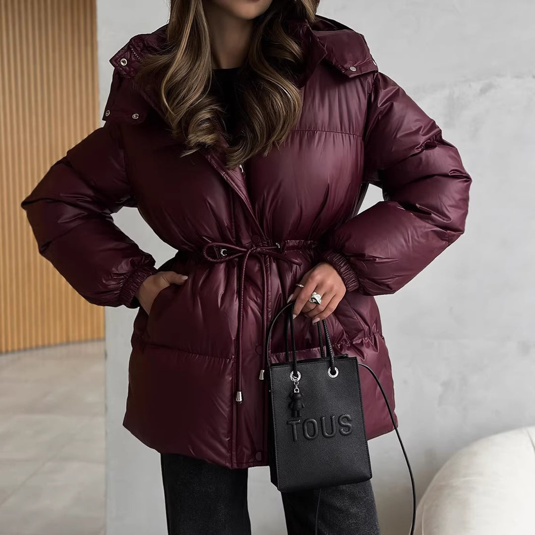 Damen Steppdaunenjacke mit tailliertem Kordelzug und Kapuze Nord Taschen
