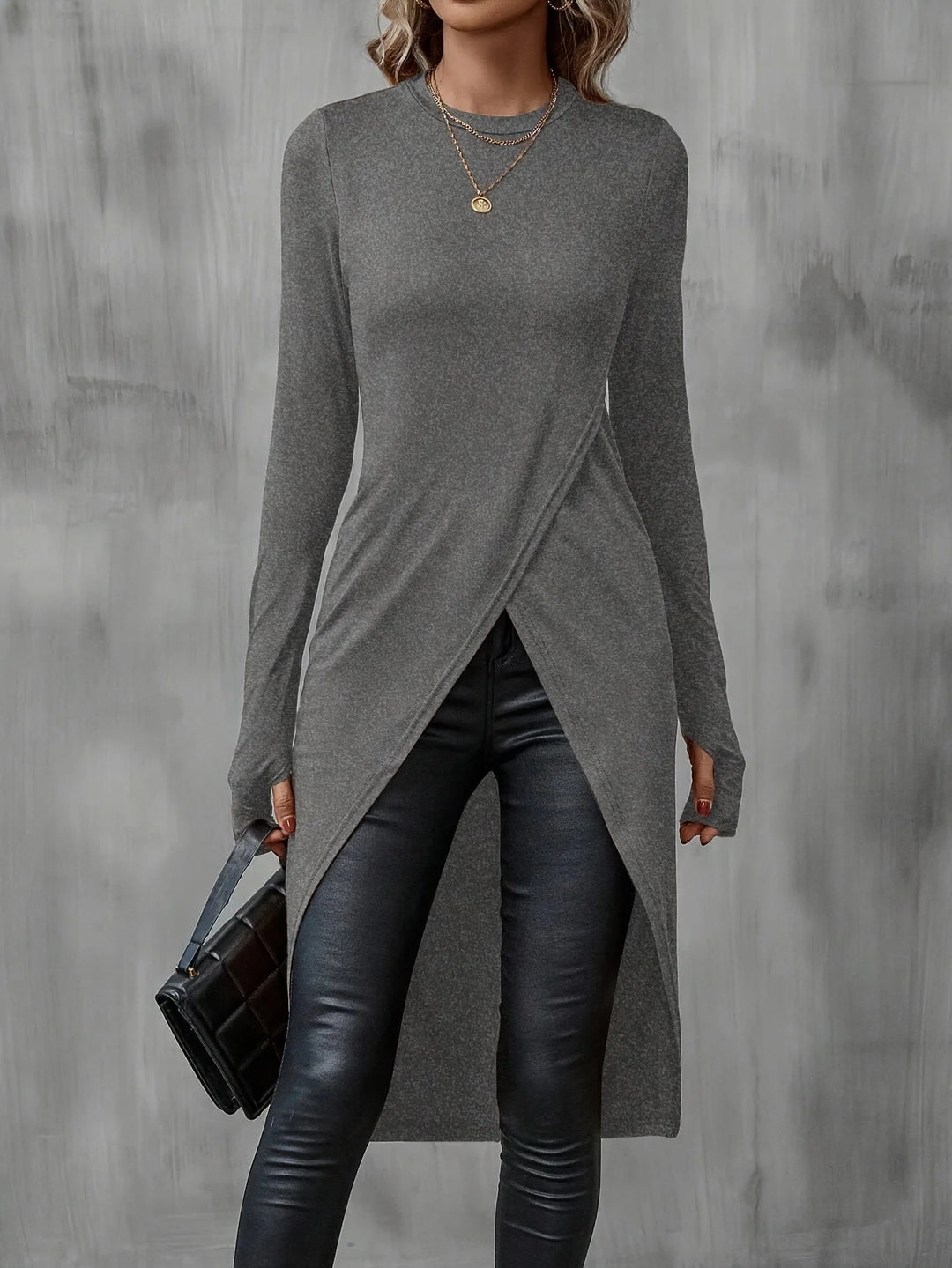 Damen Elegantes Wickelkleid mit langen Ärmeln Nord Taschen