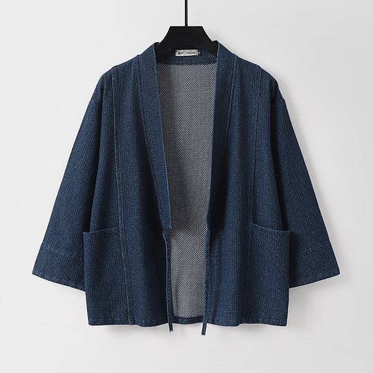 Unisex Jeans-Kimono-Jacke mit Bindegürtel und aufgesetzten Taschen Nord Taschen