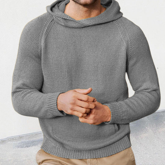 Herren Strickpullover mit Kapuze und feiner Maschenstruktur