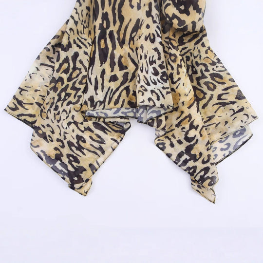Damen Asymmetrische Wickelbluse mit Leopardenmuster, V-Ausschnitt, Ballonärmeln und Taillengürtel Nord Taschen