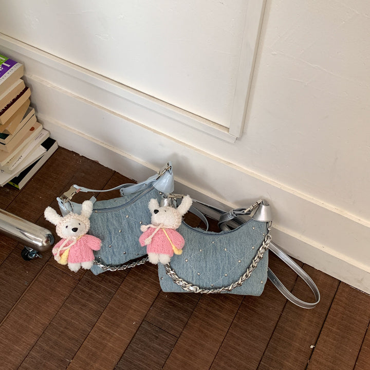 Damen Umhängetasche mit modischem Denim-Design und trendiger Kette Nord Taschen