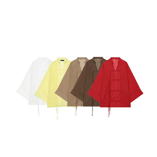 Damen Oversize-Kimonojacke mit Zierknoten und langen Quastenbändern Nord Taschen