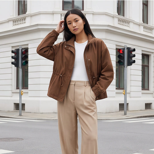 Damen Utility-Fieldjacke mit Tunnelzugtaillierung, hohem Kragen und elastischen Bündchen Nord Taschen