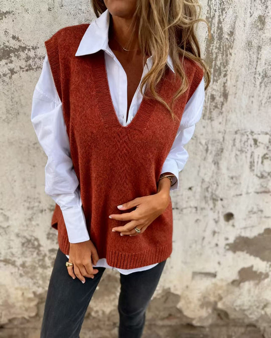 Damen lässiger Strickpullover mit V-Ausschnitt