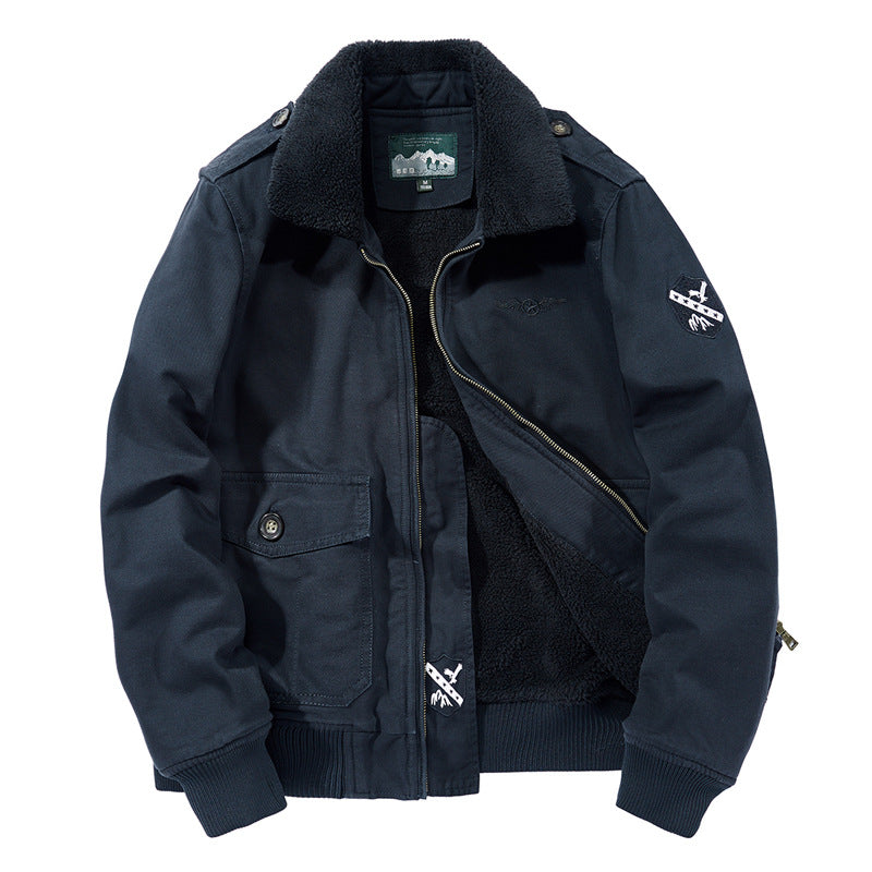 Herren  Canvas-Pilotjacke mit Sherpa-Kragen, gesteppter Innenlage und Ärmel-Reißverschlusstasche Nord Taschen