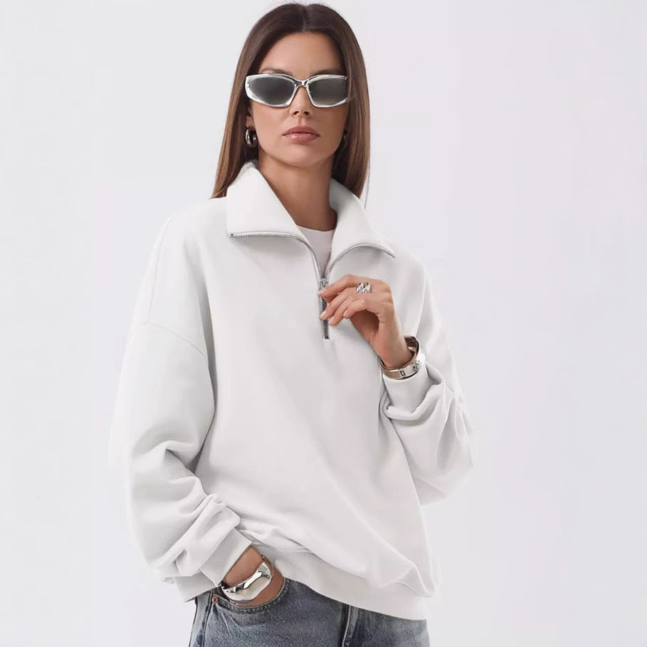Unisex nan oversized Sweatshirt mit halbem Reißverschluss und Stehkragen aus weichem Baumwollmix Nord Taschen