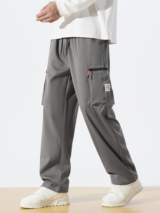 Herren Locker geschnittene Utility‑Cargohose mit Tunnelzugbund, Reißverschluss‑Beintaschen & geradem Bein Nord Taschen