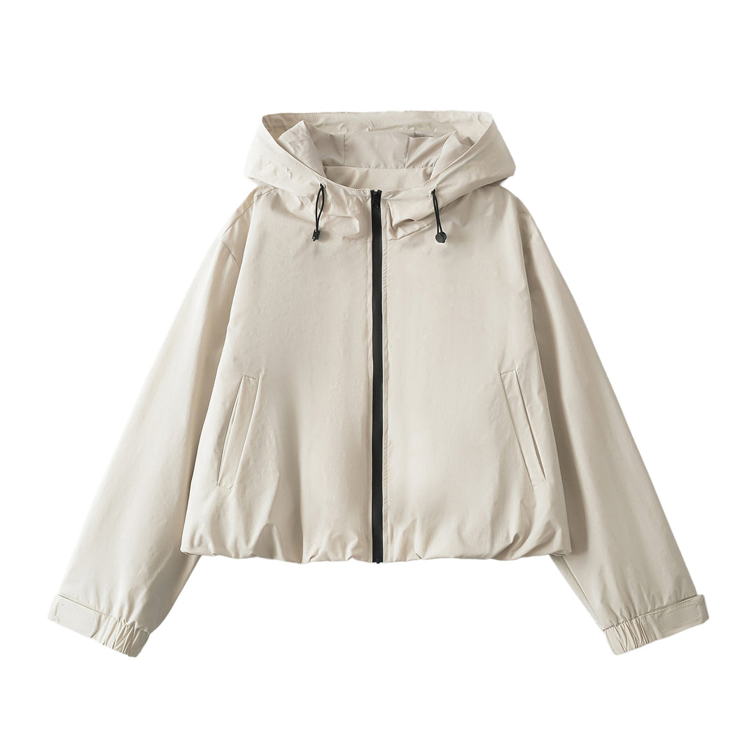 Damen Cropped Übergangsjacke mit Kapuze, Tunnelzug und elastischem Saum Nord Taschen