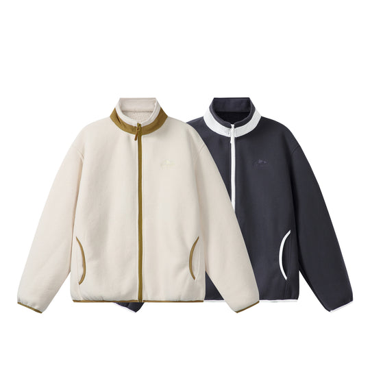 Unisex Oversize Fleece-Zipjacke mit Stehkragen und Kontrastpaspel Nord Taschen