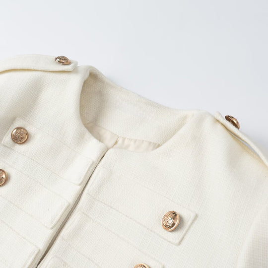 Damen Kurzjacke im militärischen Stil mit goldfarbenen Zierknöpfen Nord Taschen