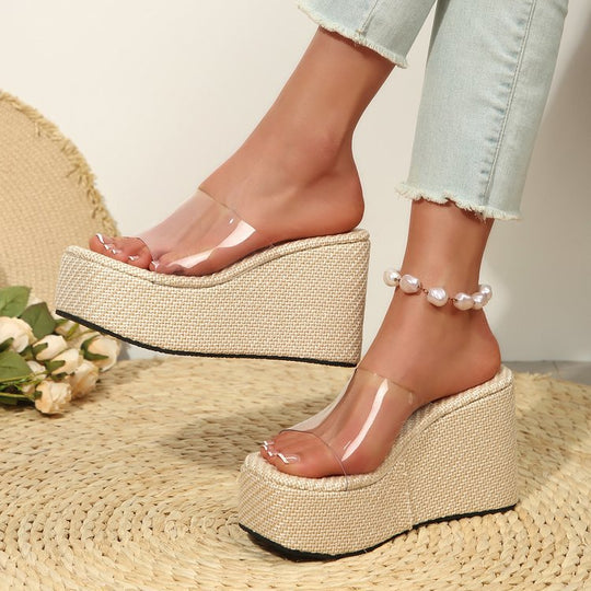 Damen Wedge-Pantoletten mit transparentem Obermaterial und komfortabler Sohle
