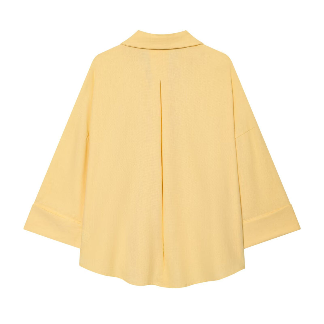 Damen Oversize Hemdbluse mit 3/4‑Ärmeln, High‑Low‑Saum und Hemdkragen Nord Taschen