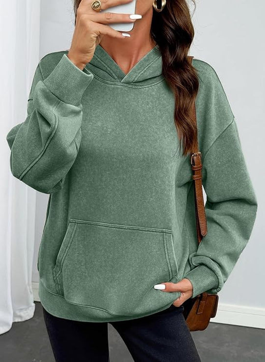Damen Oversize-Kapuzenpullover mit Kängurutasche, washed-Finish und gerippten Bündchen Nord Taschen