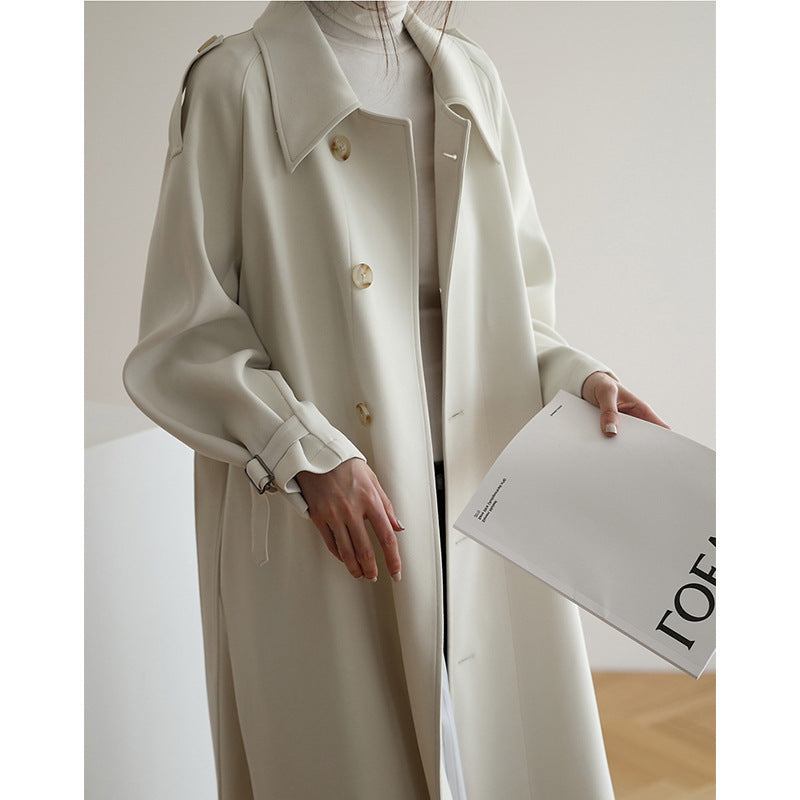 Damen Langer minimalistischer Trench‑Mantel im Cocoon‑Schnitt mit verstellbaren Manschetten Nord Taschen