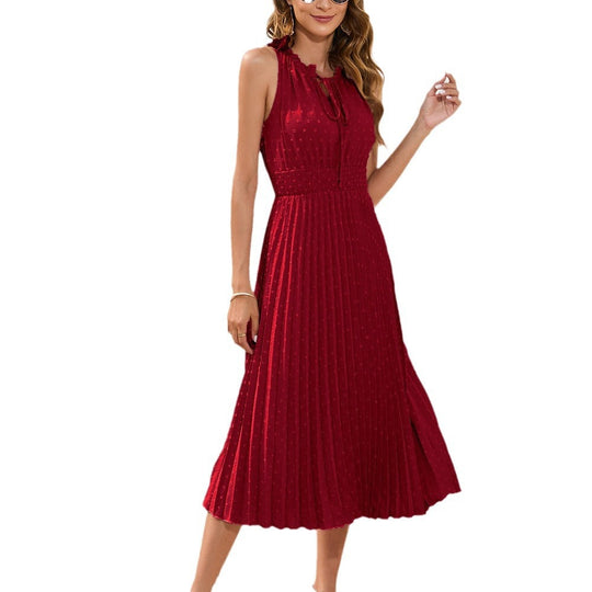 Damen Plissiertes Midikleid mit elegantem Schlitz und verstellbarem Kragen Nord Taschen