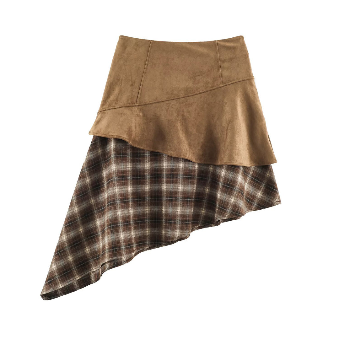 Damen Asymmetrischer Lagenrock mit Kunstleder-Oberschürze und kariertem Chiffon-Volant Nord Taschen