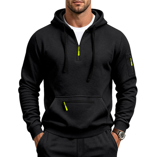 Herren Kapuzen-Sweatshirt mit Half-Zip, Kängurutasche und Reißverschlusstaschen Nord Taschen