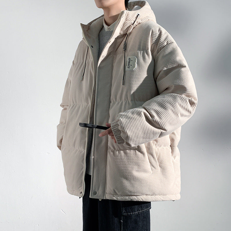 Herren Gepolsterte Cord-Steppjacke mit Kapuze, Teddyfleece-Innenfutter und Oversize-Schnitt Nord Taschen