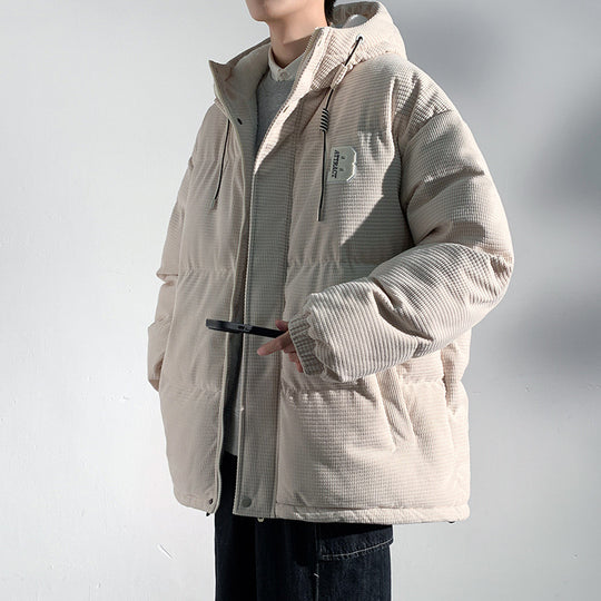 Herren Gepolsterte Cord-Steppjacke mit Kapuze, Teddyfleece-Innenfutter und Oversize-Schnitt Nord Taschen