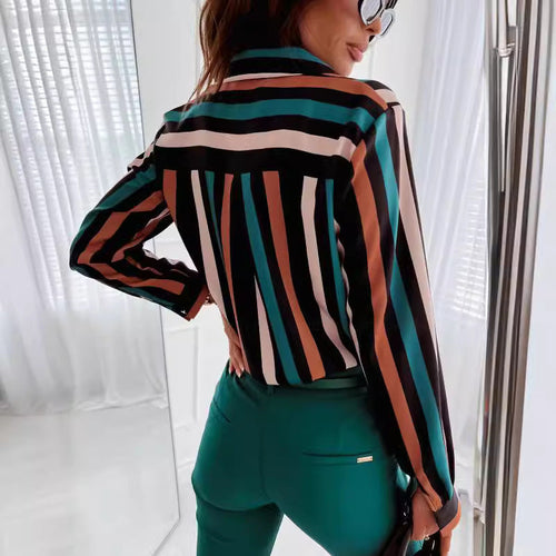 Damen Button-Up Streifenbluse mit Kontrasttaschen Nord Taschen