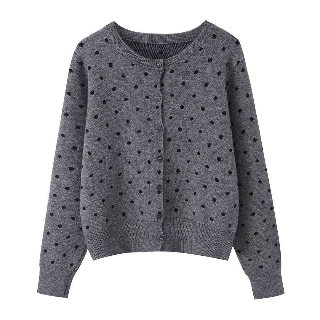 Damen Kurz geschnittene fein gestrickte Cardigan mit Rundhalsausschnitt, Knopfleiste und Allover‑Punktmuster Nord Taschen