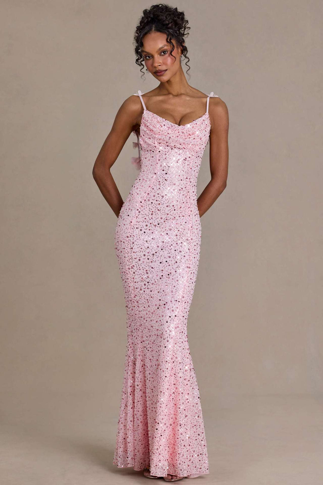 Damen elegantes Pailletten-Maxi-Kleid mit schickem Wasserfallausschnitt und figurbetonter Silhouette Nord Taschen
